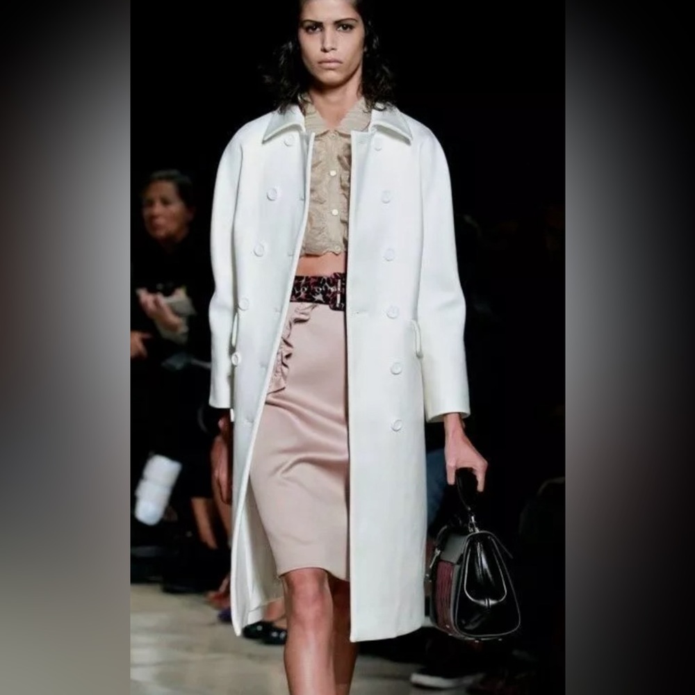 MIU MIU Miu Miu Beige Ruffle Detail Pencil Skirt - Picture 2 of 7